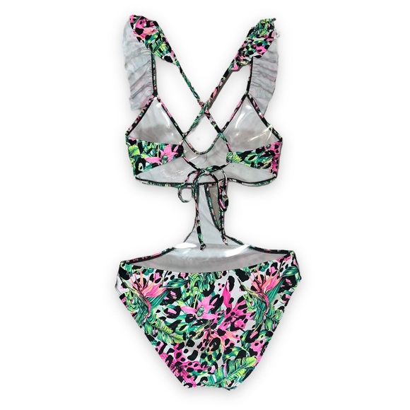 NEW LA LA Swim Floral Cheetah One Piece Swimsuit Swimwear Women’s Size Medium - Picture 9 of 9